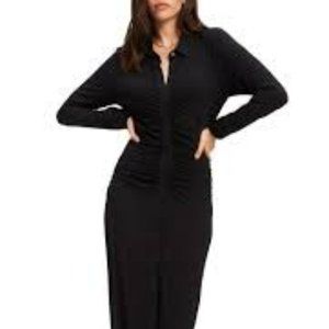 Good American GoodTouch Button Front Midi Dress Black Size 3 (Large)